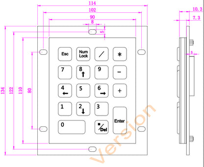 Black 18 Keys IP65 Compact Vandal Proof Stainless Steel Industrial Metal Numeric Keypad