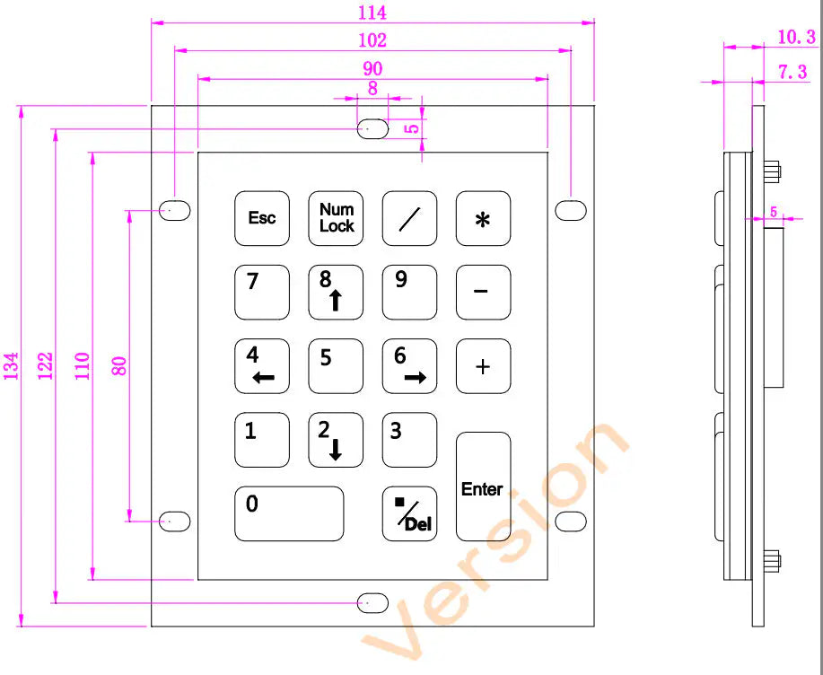 Black 18 Keys IP65 Compact Vandal Proof Stainless Steel Industrial Metal Numeric Keypad