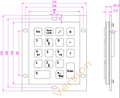 Black 18 Keys IP65 Compact Vandal Proof Stainless Steel Industrial Metal Numeric Keypad