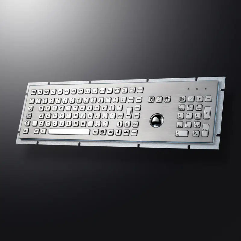 Full Size Industrial Trackball Metal Keyboard With 103 Keys Integrated 38mm Mechanical Ball And Numeric Keypad For Pharmacy