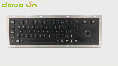 Black Industrial USB Keyboard With Mechanical Trackball Kiosk Metal Keypad